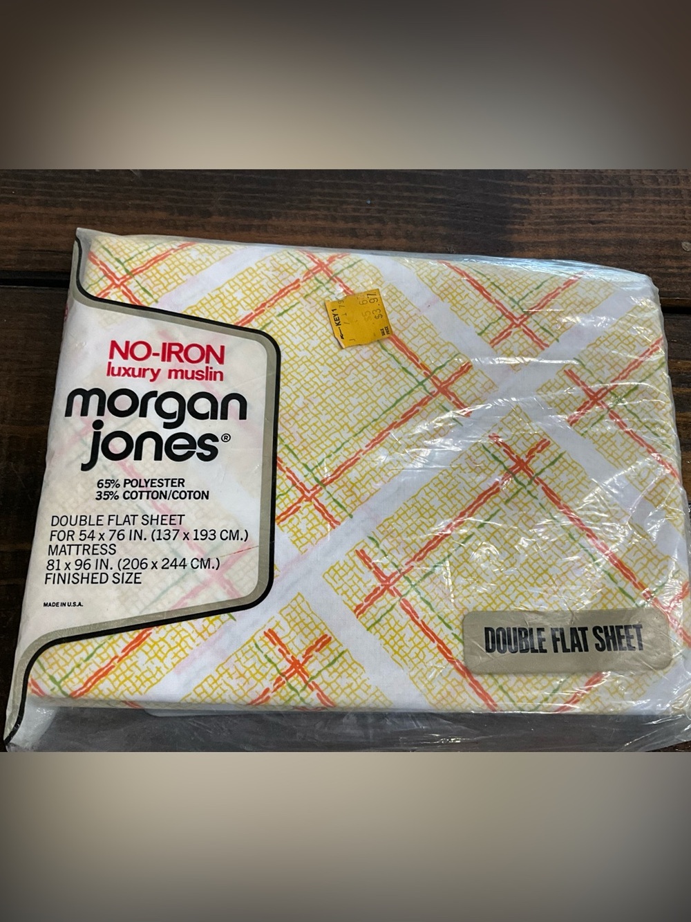 Vintage Morgan Jones No Iron Luxury Muslin Double Flat Sheet Yellow Plaid NOS